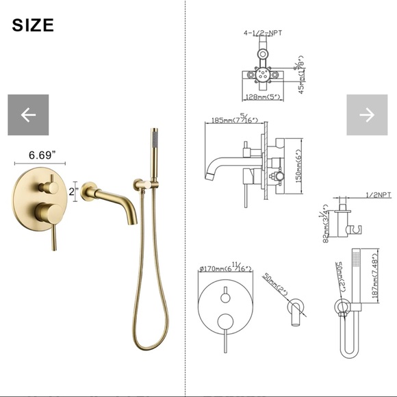 Rbrohant Brushed Gold Wall Mount Tub Faucet w Handheld Sprayer NWT - Picture 6 of 16